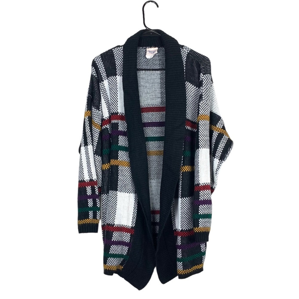 Vintage Huntington ridge flowy color block plaid long length cardigan size small
